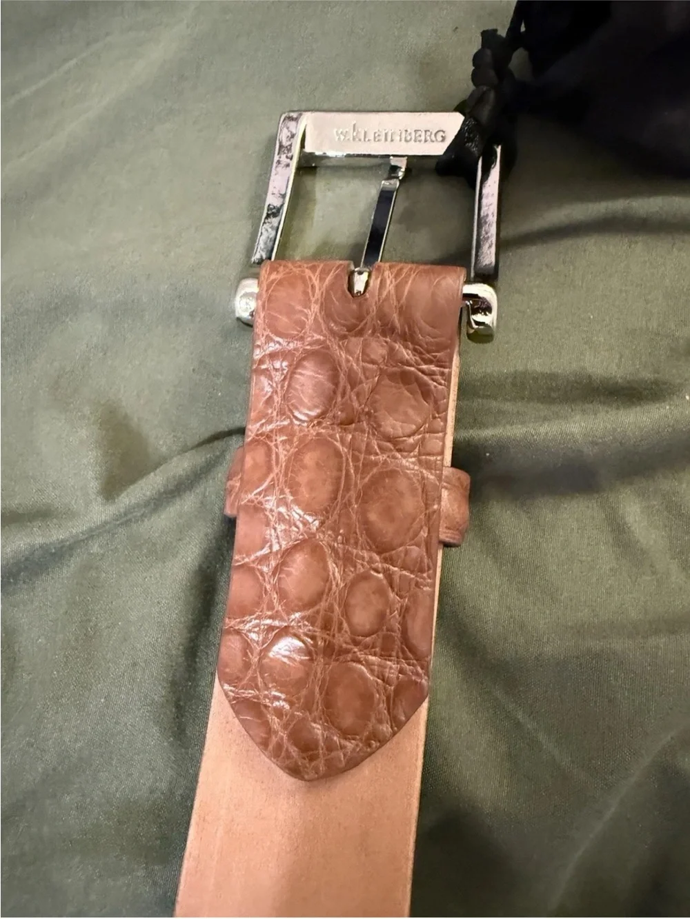W Kleinberg Cognac Genuine Matte Alligator Belt Size 36 Brand New (2 Buckles)